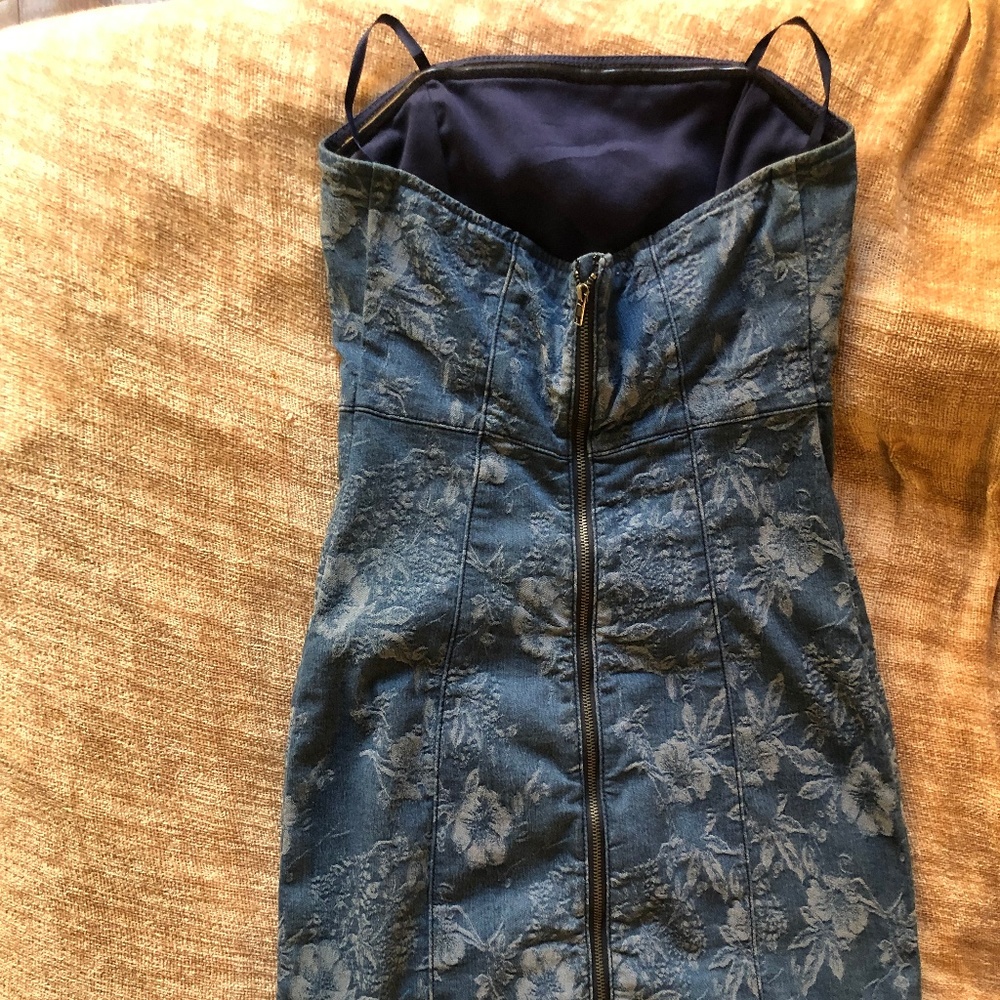 Final Sale Guess Strapless Floral Denim Dress 2 - Picture 6 of 8